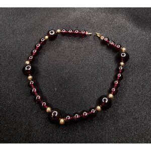 Vintage 14K Gold Garnet Beaded Bracelet Elegant Design Jewelry